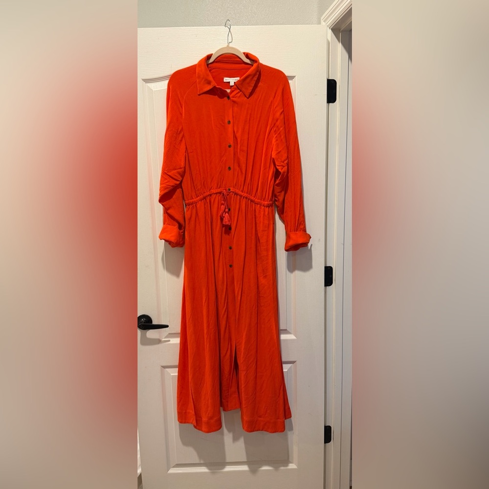 Banana Republic Vibrant Orange Long Sleeve Dress